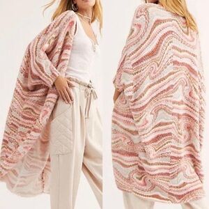 free people Pink and Brown Swirl Mermaid Eyelash Open Front Cocoon Cardigan OSFM